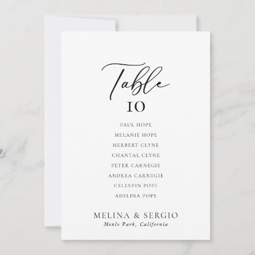 Calligraphy Wedding Table 6 Seating Chart card