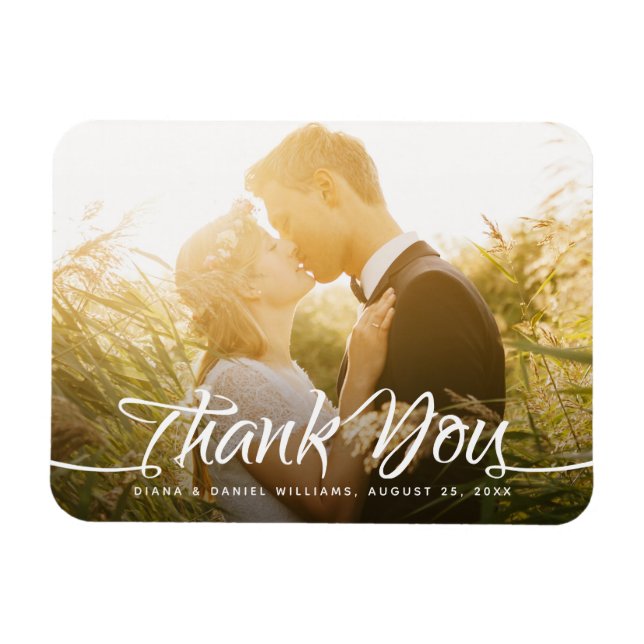 Calligraphy Wedding Thank You Custom Photo Magnet (Horizontal)