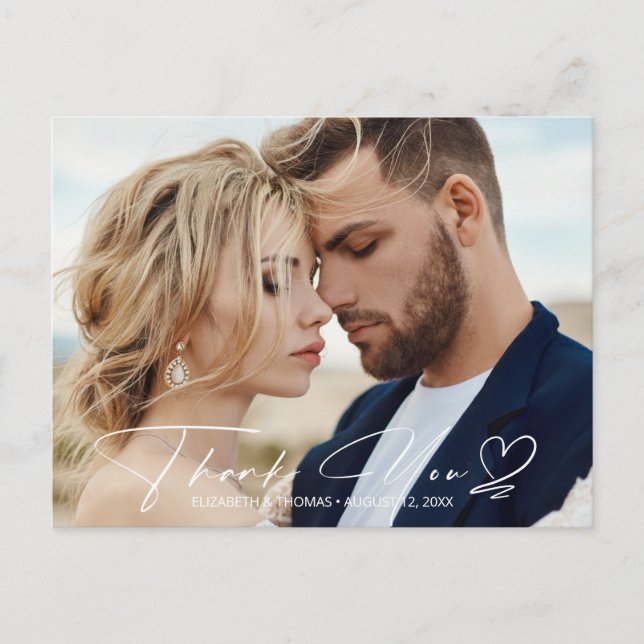 Calligraphy Wedding Thank You Dusty Blue ID771 Announcement Postcard (Front)
