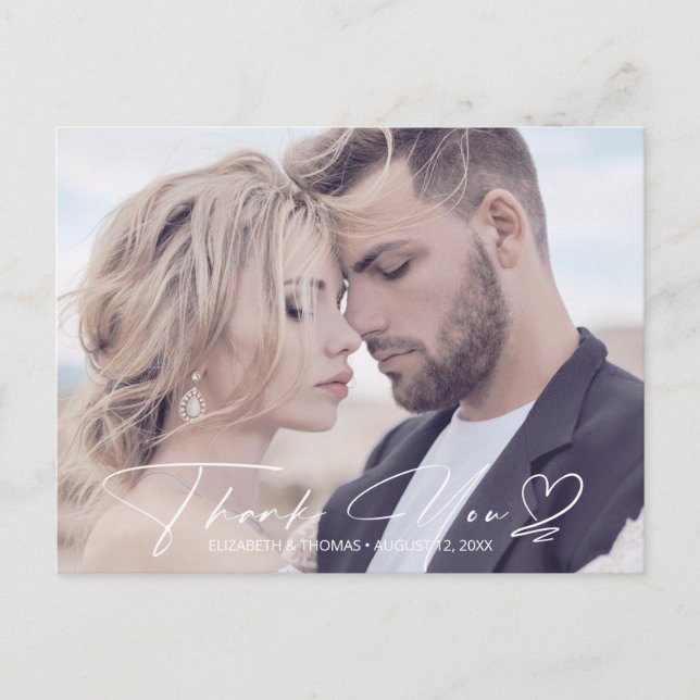 Calligraphy Wedding Thank You Mauve ID771 Announcement Postcard (Front)