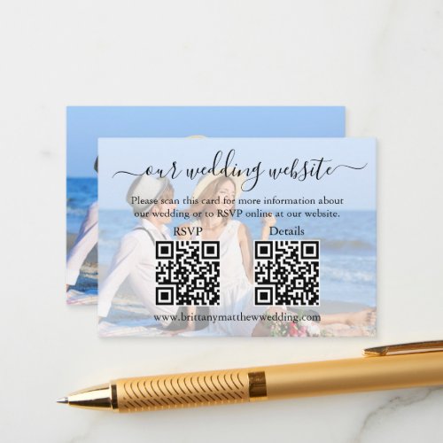 Calligraphy Wedding Website 2 QR Overlay Photo Enclosure Card