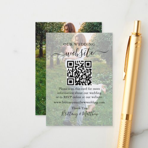 Calligraphy Wedding Website QR Overlay Photo Enclosure Card