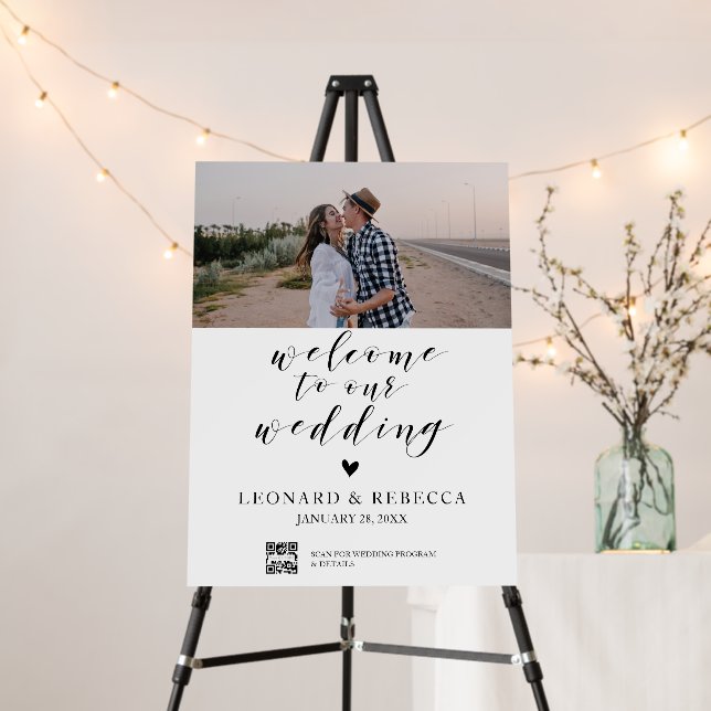 Calligraphy Welcome wedding photo sign QR code (In Situ (Stand))