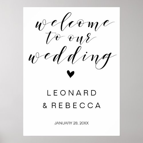 Calligraphy Welcome wedding sign black and white
