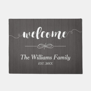 Calligraphy Welcome Wood Family Name Doormat