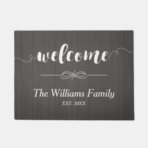 Calligraphy Welcome Wood  Family Name Doormat