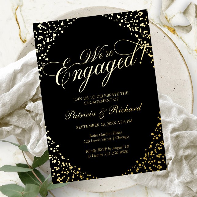 Calligraphy We're Engaged Engagement Party Foil Invitation (Creator Uploaded)