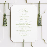 Calligraphy White and Sage Green Wedding Menu Card