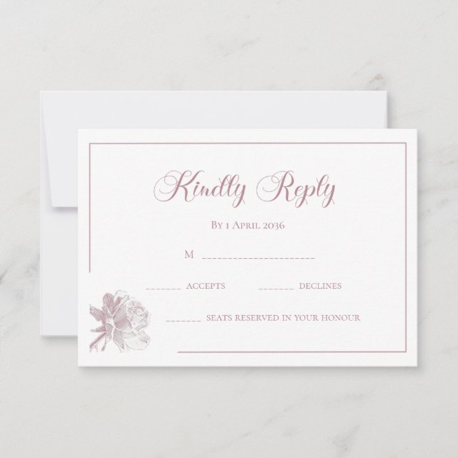 Calligraphy White Blush Pink Floral Wedding RSVP Note Card (Front)