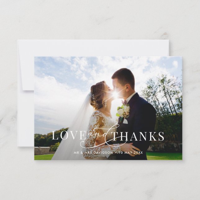 Calligraphy white lettering wedding thank you card (Front)