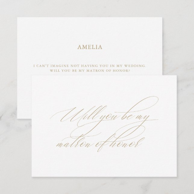 Calligraphy White Matron of Honor Proposal Card (Front/Back)