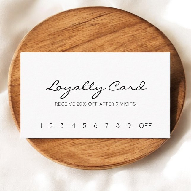 Calligraphy White Minimalist Modern Loyalty Card (Creator Uploaded)