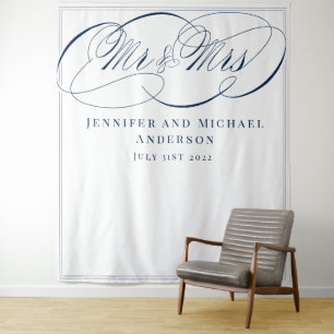 Calligraphy White Navy Mr & Mrs Wedding Backdrop