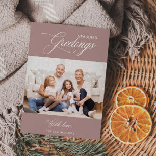 Calligraphy White Pink Season's Greetings Holiday Card