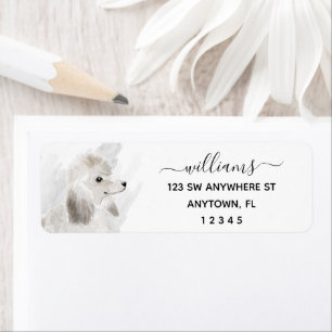 Calligraphy White Poodle Dog Return Address Label