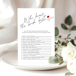 Calligraphy Who knows the bride best bridal game