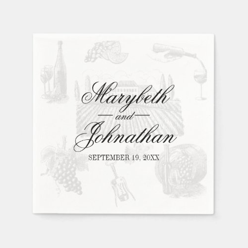 Calligraphy  Wine Wedding Patterned Paper Napkin