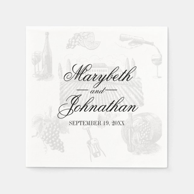 Calligraphy & Wine Wedding Patterned Paper Napkin (Front)