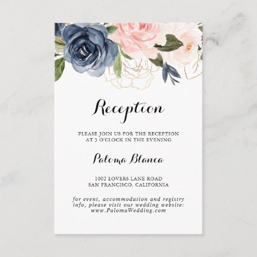 Calligraphy Winter Floral Wedding Reception Enclosure Card