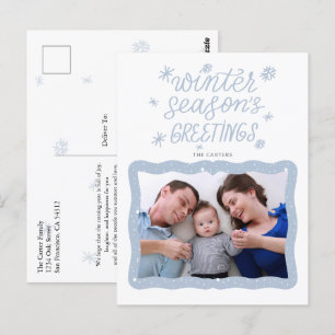 Calligraphy Winter Season Greetings Photo Holiday Postcard