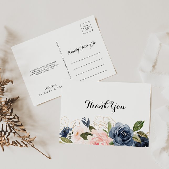 Calligraphy Winter Unique Floral Thank You Postcard (Creator Uploaded)