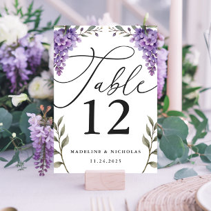 Calligraphy Wisteria Greenery Watercolor Wedding Table Number