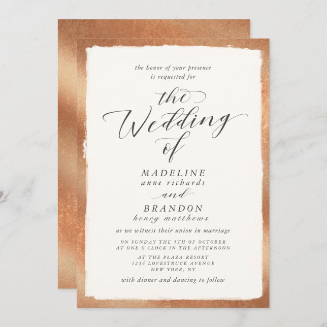 Calligraphy with Copper Edge Luxury Fall Wedding Invitation (Front/Back)