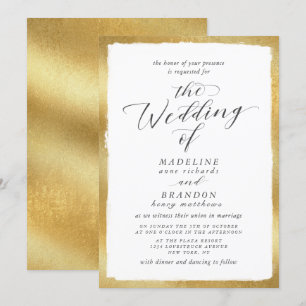 Calligraphy with Gold Edge Classic Luxury Wedding Invitation