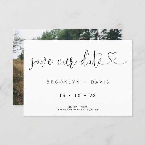 Calligraphy With Heart Wedding Save The Date Card
