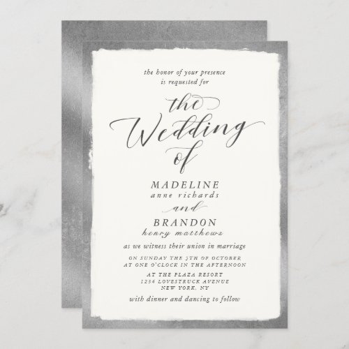 Calligraphy with Silver Edge Luxurious Wedding Invitation