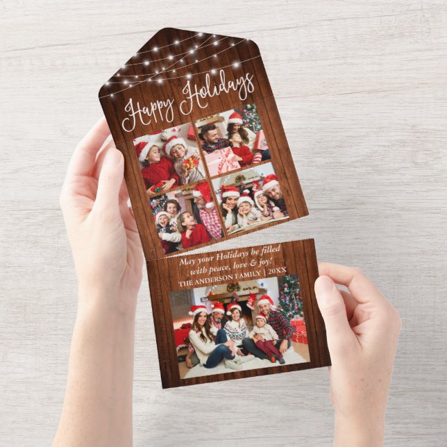 Calligraphy Wood 5 Photo All In One Holiday Card (Tearaway)