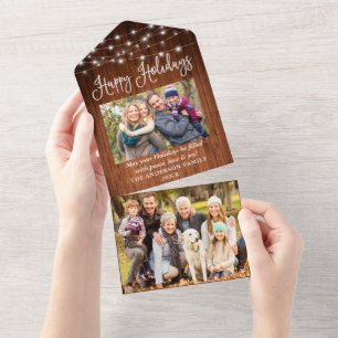 Calligraphy Wood Lights All In One Holiday Card