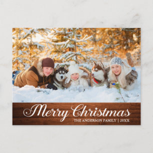 Calligraphy Wood Photo Merry Christmas Star Postcard