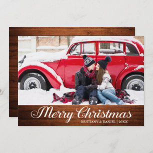 Calligraphy Wood Star Merry Christmas Photo Holiday Card