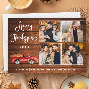Calligraphy Wood Thanksgiving Truck 4 Photo Holiday Card