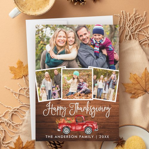 Calligraphy Wood Thanksgiving Truck 4 Photos Holiday Card