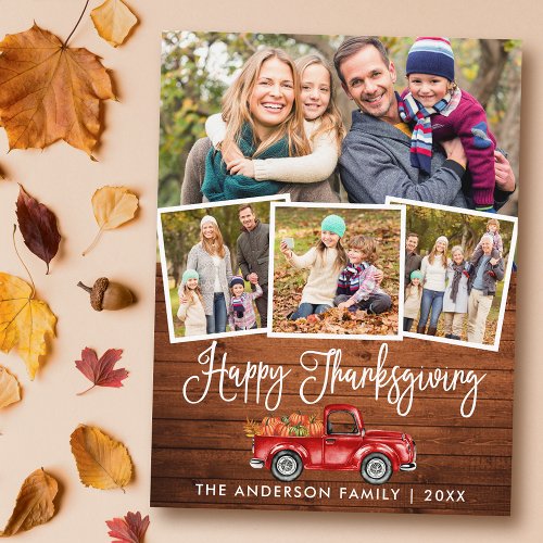 Calligraphy Wood Thanksgiving Truck 4 Photos Holiday Postcard