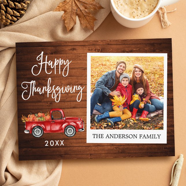 Calligraphy Wood Thanksgiving Truck Instant Photo Postcard (Customize to change your personalized text size or text style.)