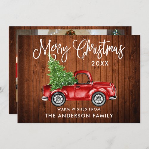 Calligraphy Wood Truck Christmas Photo Back Holiday Card