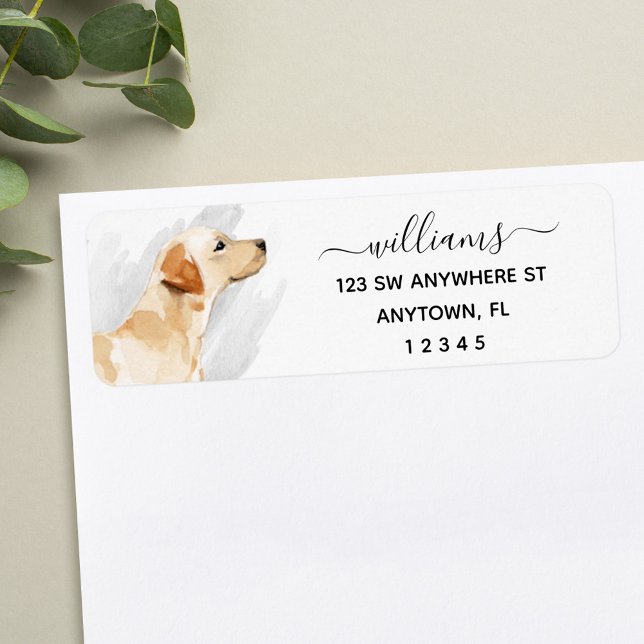 Calligraphy Yellow Labrador Dog Return Address Label (Creator Uploaded)