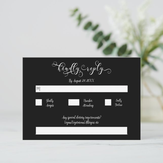 Calligrapy Script Traditional Black Wedding RSVP Enclosure Card (Standing Front)