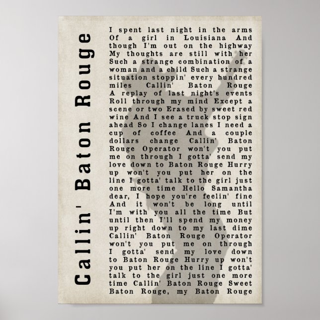 Callin' Baton Rouge Shadow Song Lyric Print (Front)