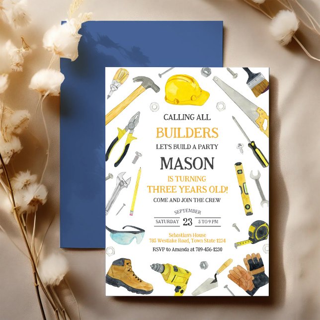 Calling All Builders Construction Tools Birthday  Invitation (Creator Uploaded)