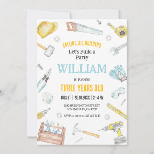 Calling All Builders Kids Boy Birthday Invitation