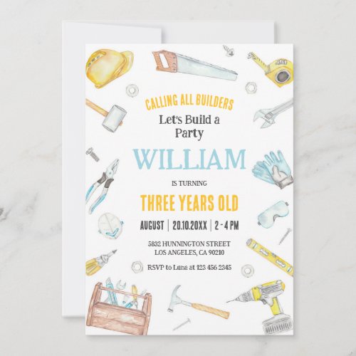 Calling All Builders Kids Boy Birthday Invitation