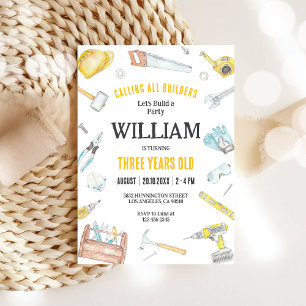 Calling All Builders Kids Boy Birthday Invitation