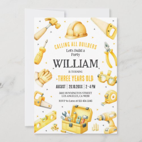 Calling All Builders Kids Boy Birthday Invitation