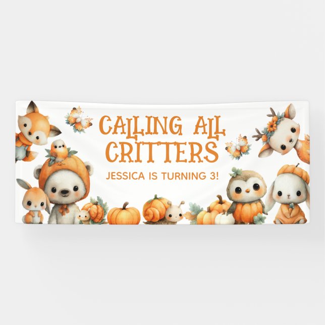 Calling All Critters Woodland Fall Kids' Birthday  Banner (Horizontal)
