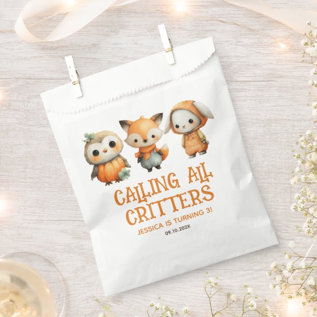 Calling All Critters Woodland Fall Kids' Birthday Favor Bag (Clipped)