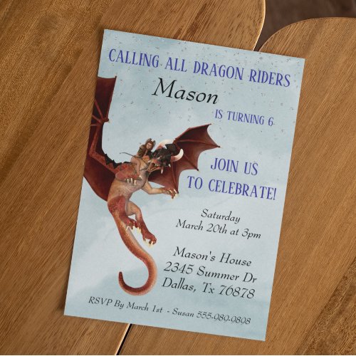 Calling all Dragon Riders Birthday Party Childs Invitation